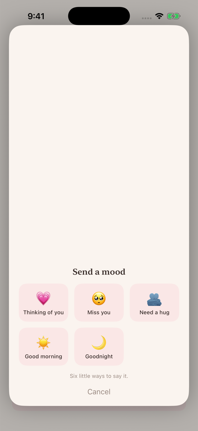 The five Love Taps moods in the app